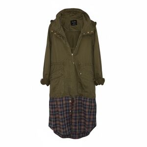 Upcycled Olive Green Hooded Women's Duster Jacket